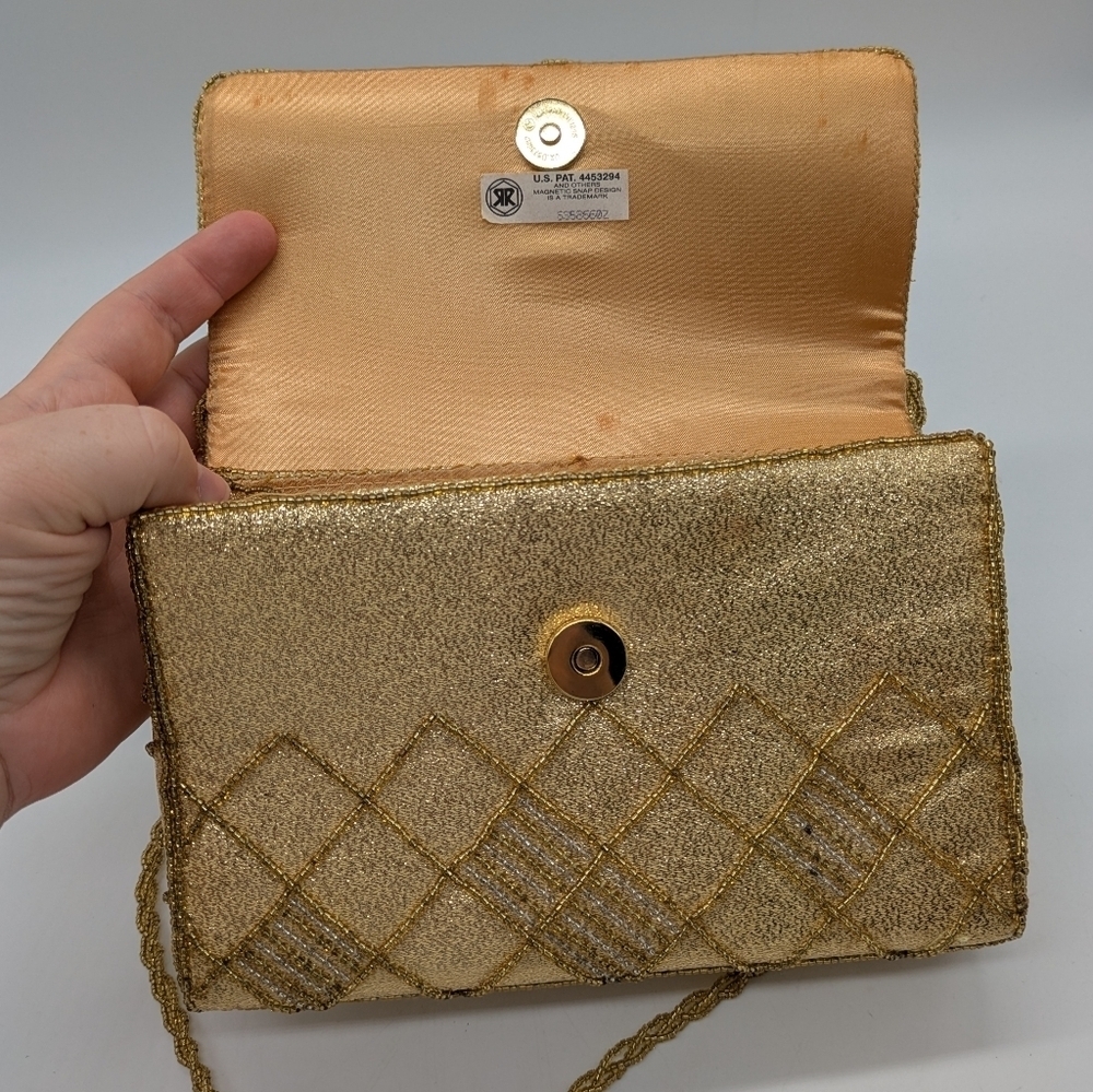 Vintage La Regale Gold Beaded Checkered Shoulder Bag - Picture 6 of 11